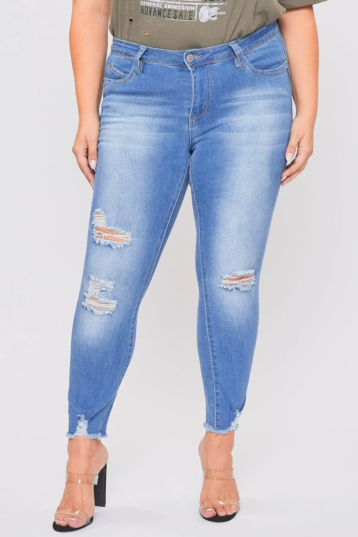 Plus Size Women's WannaBettaButt Distressed Denim Ankle Jeans-Sale