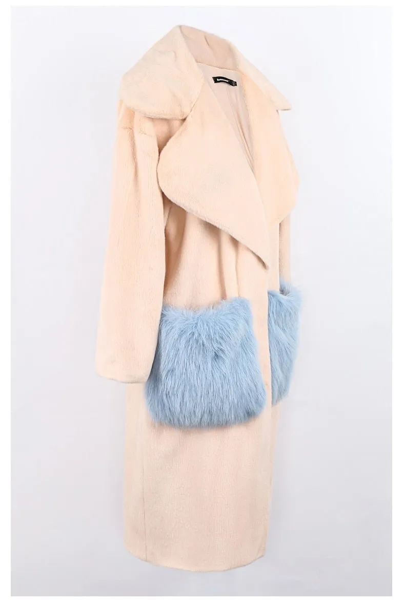 Pre Order:  Blue Pocket Faux Fur Coat