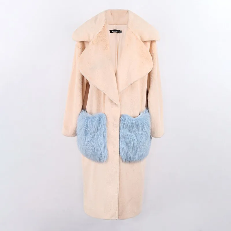 Pre Order:  Blue Pocket Faux Fur Coat