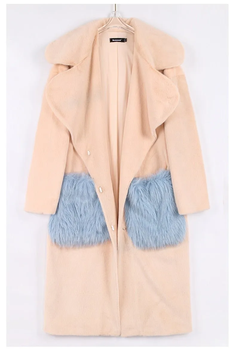 Pre Order:  Blue Pocket Faux Fur Coat