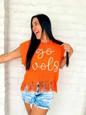 Queen Of Sparkles Orange Go Vols Fringe Sweater Vest