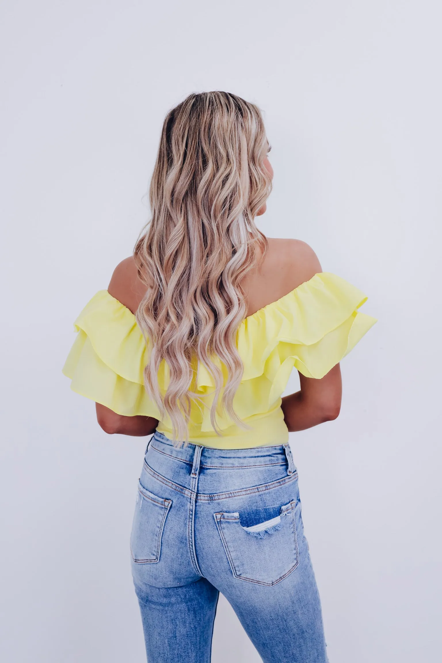 Radiant Ruffled Off Shoulder Bodysuit  - Yellow