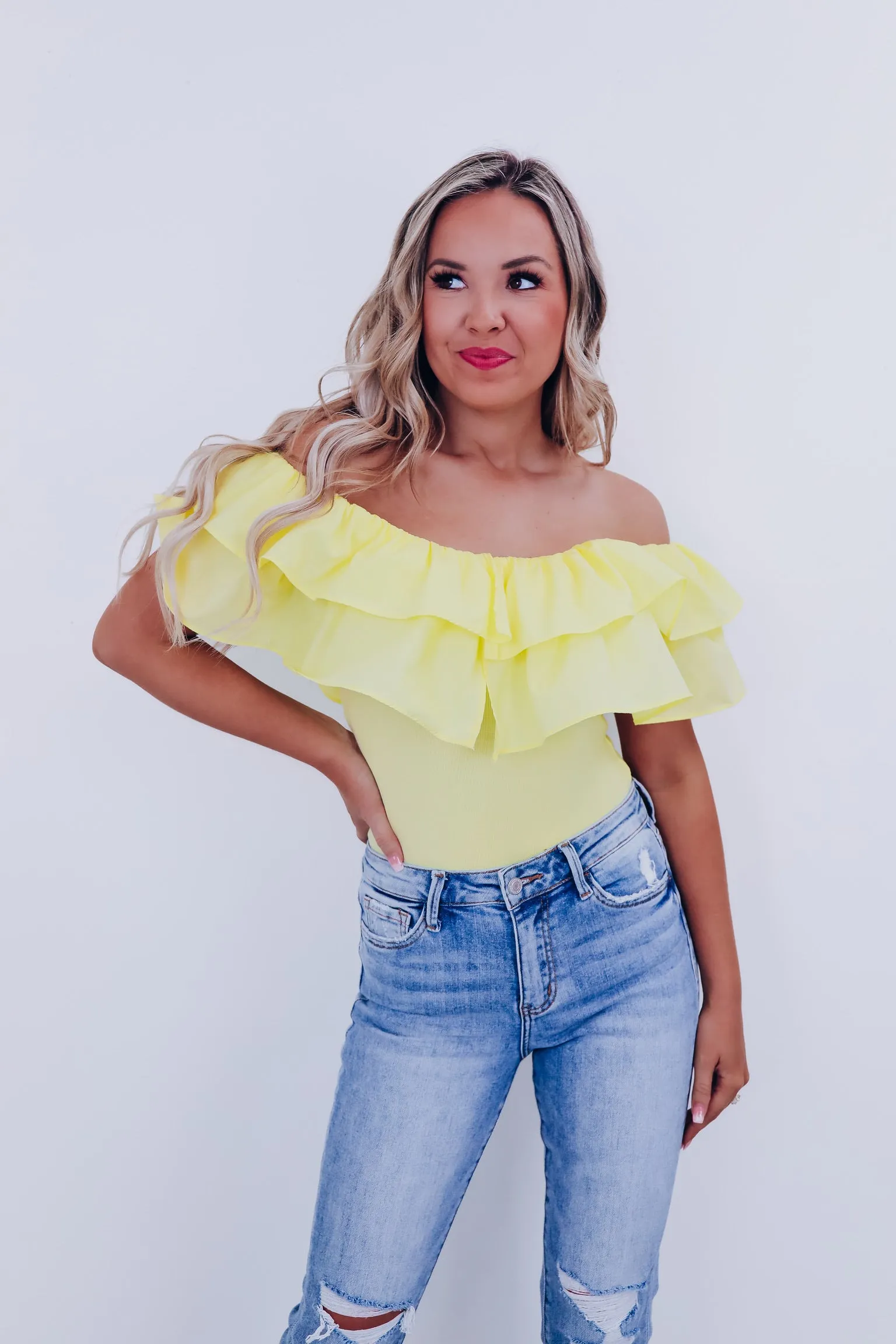 Radiant Ruffled Off Shoulder Bodysuit  - Yellow