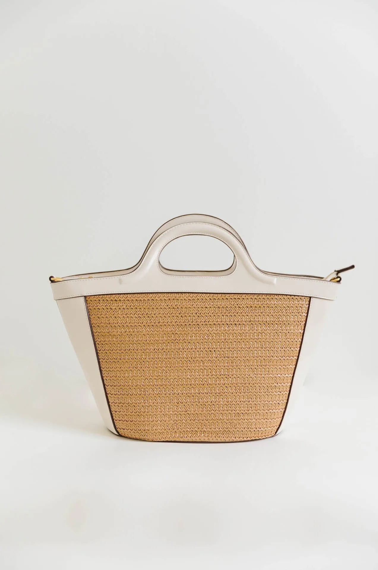 Raffia Ivory Vegan Leather Top Handle Bag