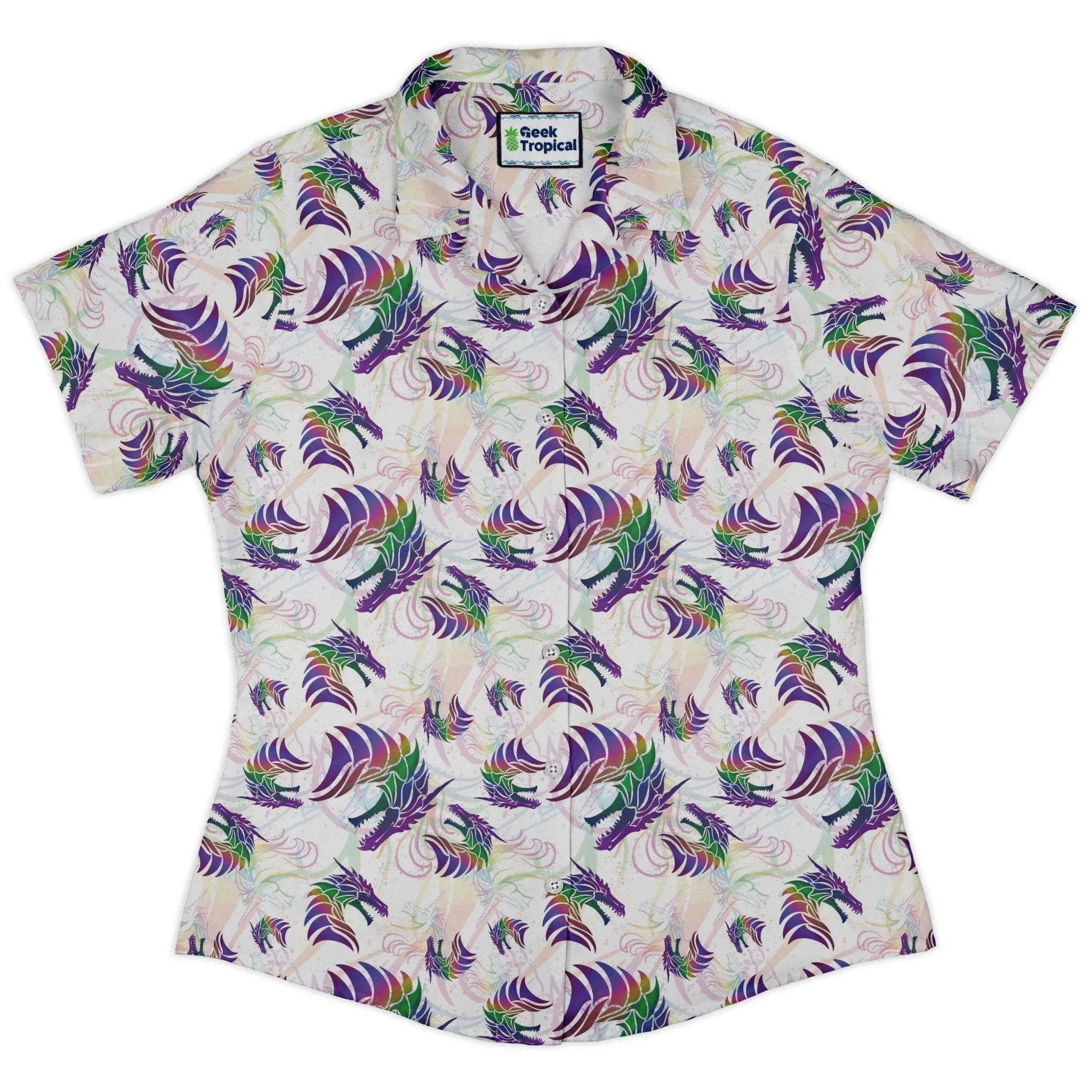 Rainbow Dragons and Unicorns Curvy Button Up Shirt