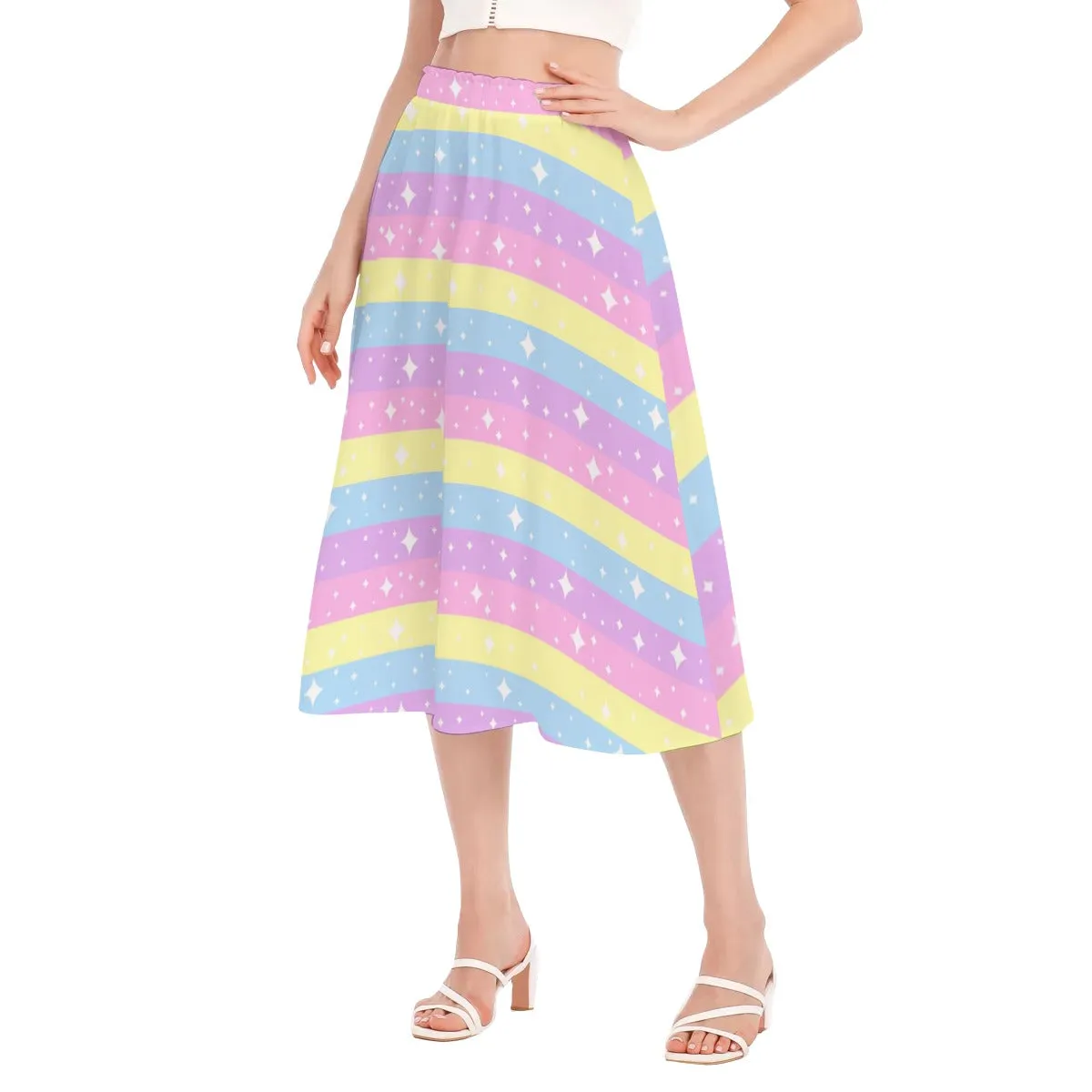 Rainbow Ribbon Women's Long Midi Chiffon Skirt