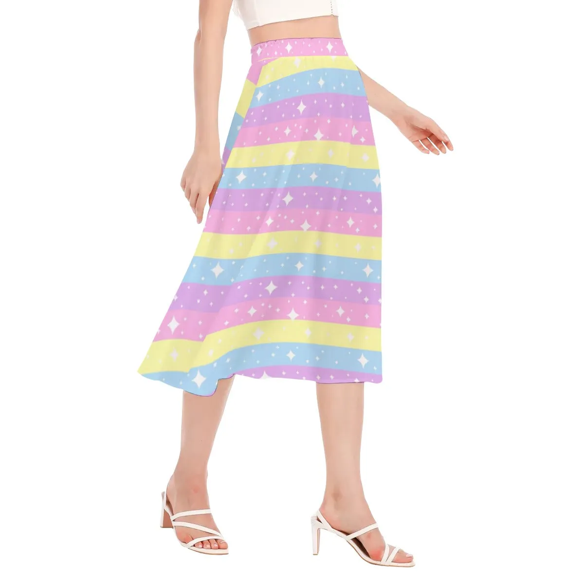 Rainbow Ribbon Women's Long Midi Chiffon Skirt