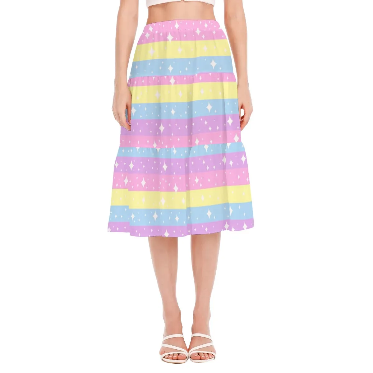 Rainbow Ribbon Women's Midi Ruffle Hem Chiffon Skirt