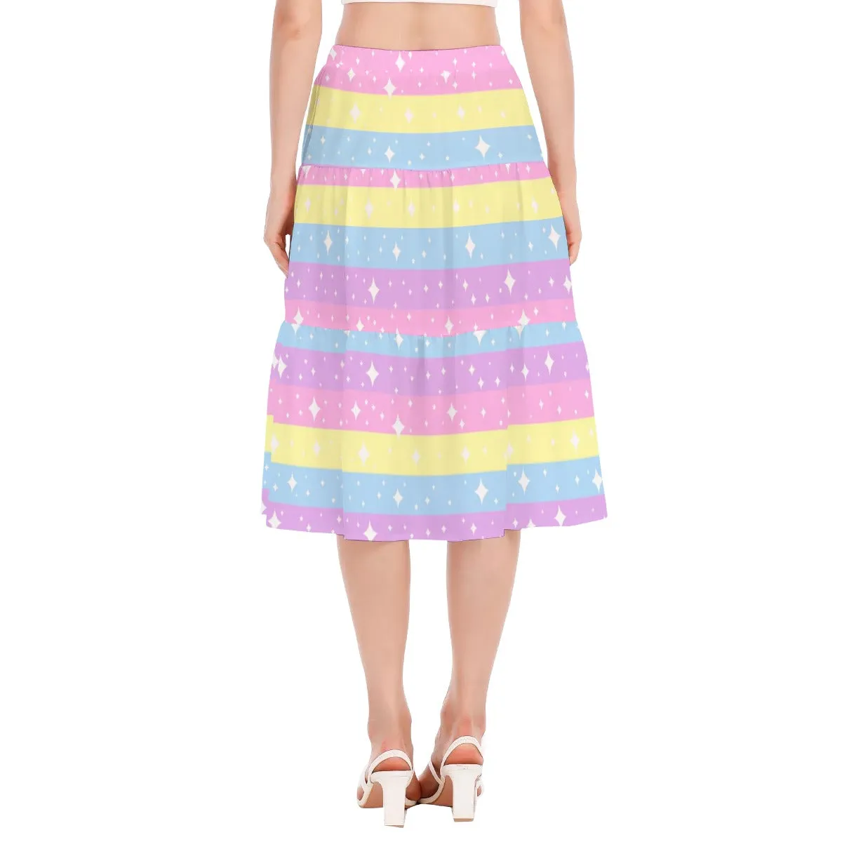 Rainbow Ribbon Women's Midi Ruffle Hem Chiffon Skirt