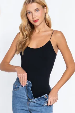 Ribbed Round Neck Seamless Cami Bodysuit