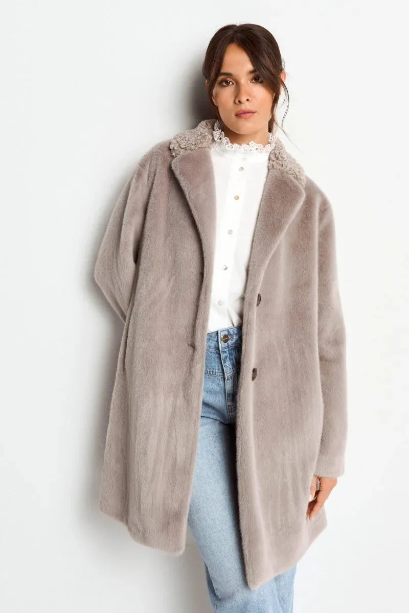 RICH&ROYAL FAKE FUR COAT PEBBLE GREY 2408-817