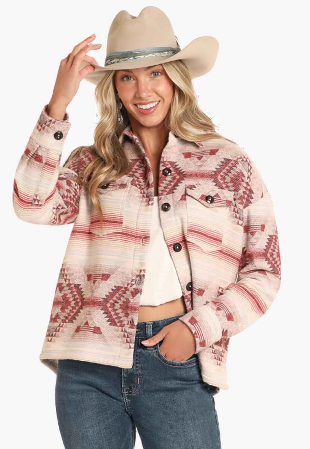 Rock and Roll Womens Aztec Sherpa Shacket