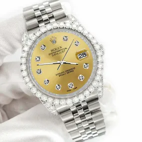 Rolex Datejust 116200 36mm 3.9CT Diamond Bezel/Lugs/Champagne Dial Steel Watch TFJ-142508698