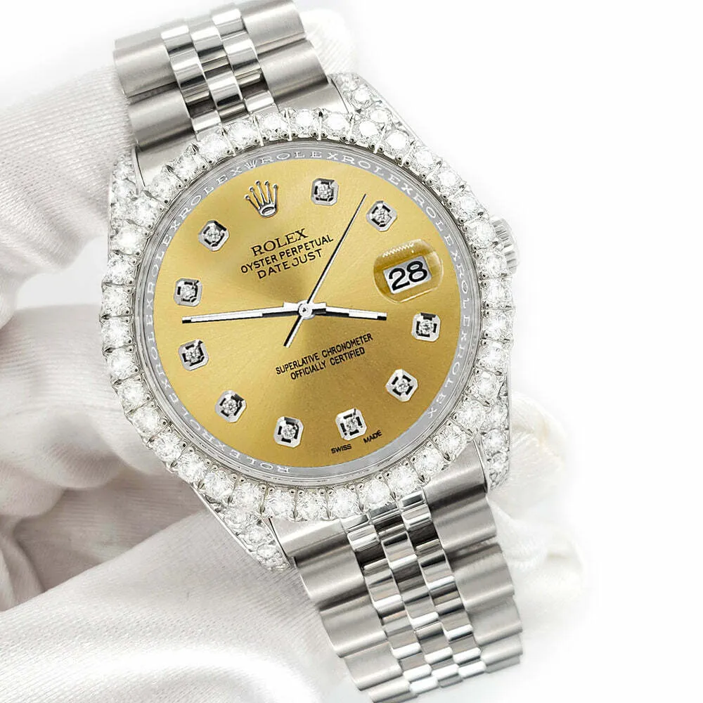 Rolex Datejust 116200 36mm 3.9CT Diamond Bezel/Lugs/Champagne Dial Steel Watch TFJ-142508698