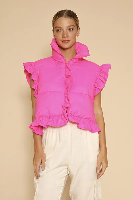 Ruffle Crop Puffer Vest