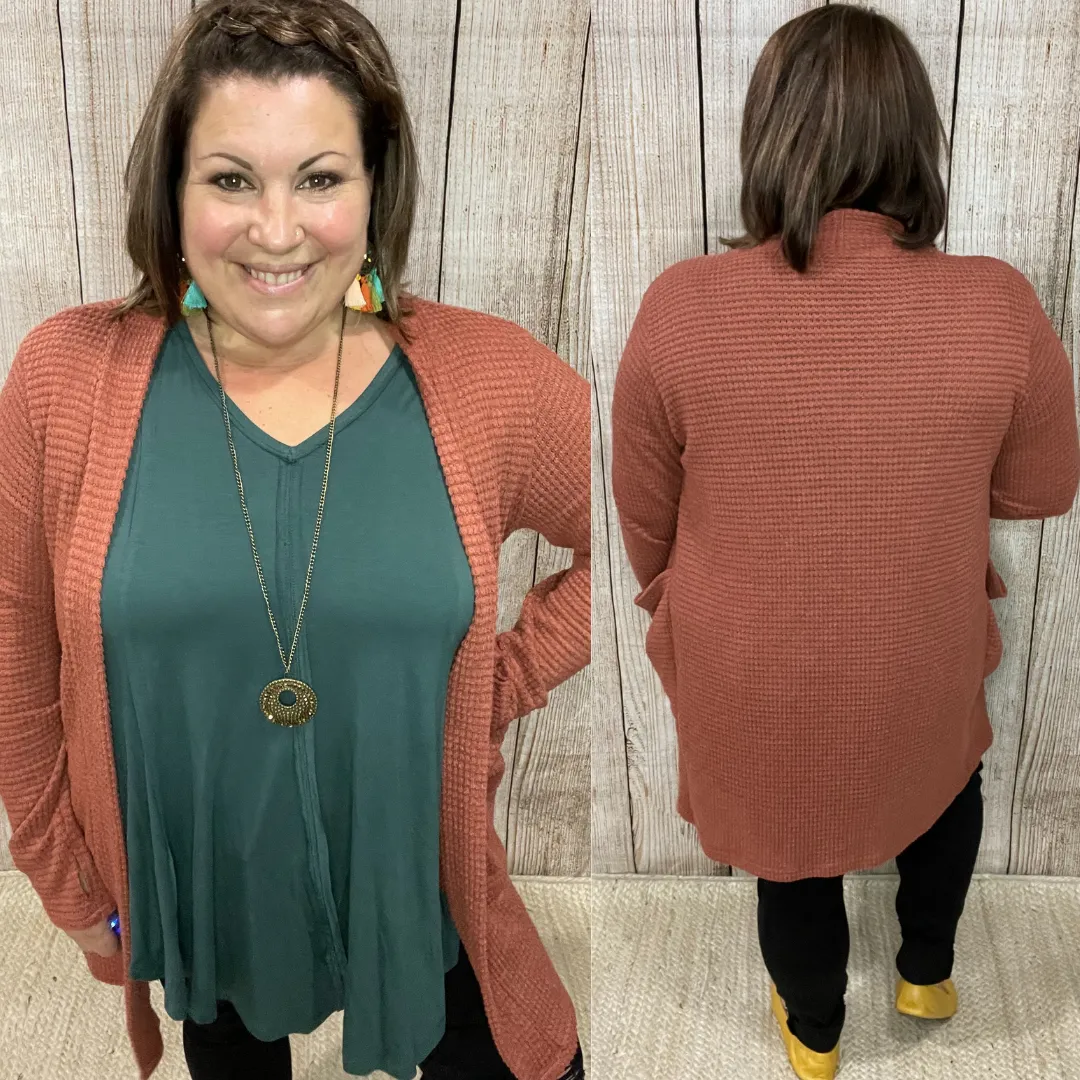 Rust Waffle Knit Lola Cardigan