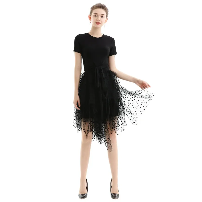 S077-1 Women swiss-dots tulle multi-layers asymmetric party short skirt