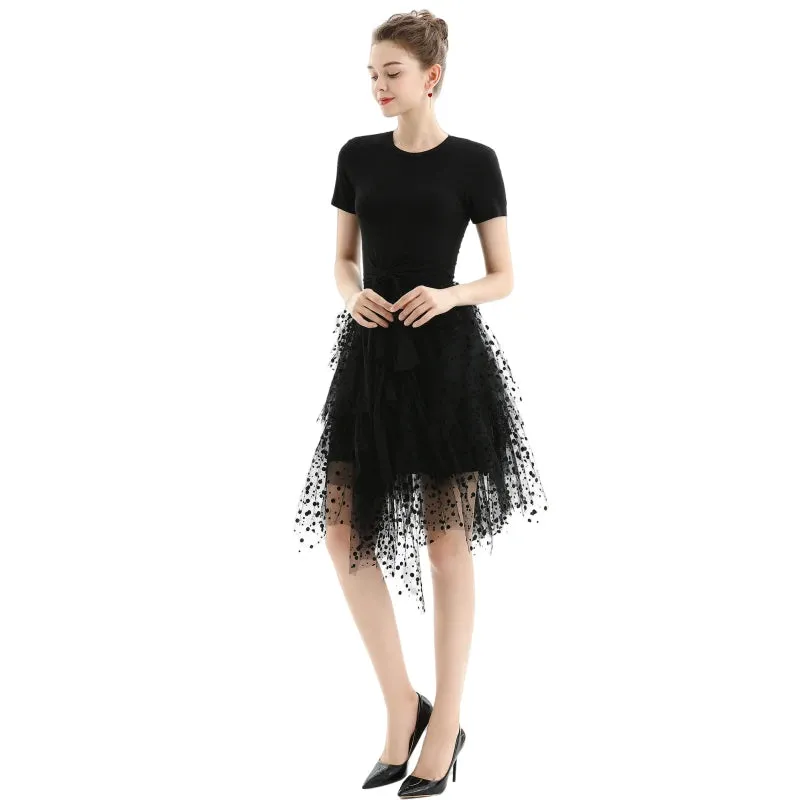 S077-1 Women swiss-dots tulle multi-layers asymmetric party short skirt