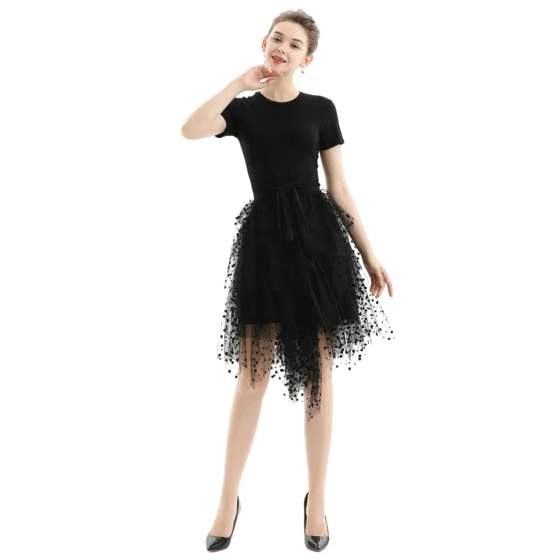 S077-1 Women swiss-dots tulle multi-layers asymmetric party short skirt