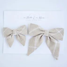 Sailor Bow Clip Or Headband / Natural Linen Window Pane