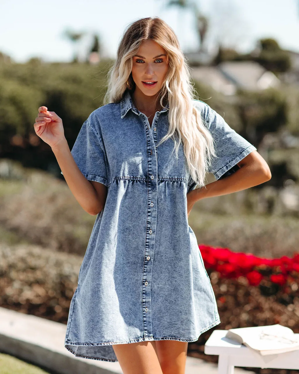 Sedona Cotton Pocketed Denim Babydoll Dress