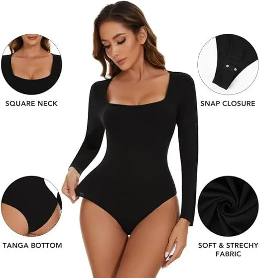 SheCurve®Seamless Sculpt Long Sleeve Scoop Neck Thong Bodysuit