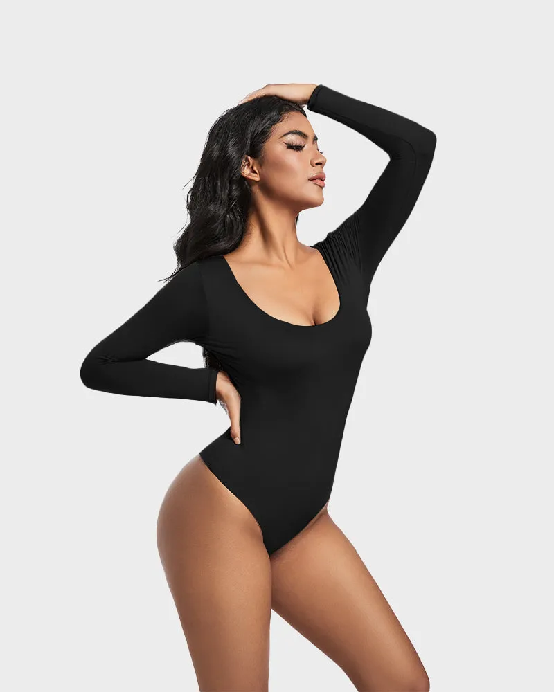 SheCurve®Seamless Sculpt Long Sleeve Scoop Neck Thong Bodysuit