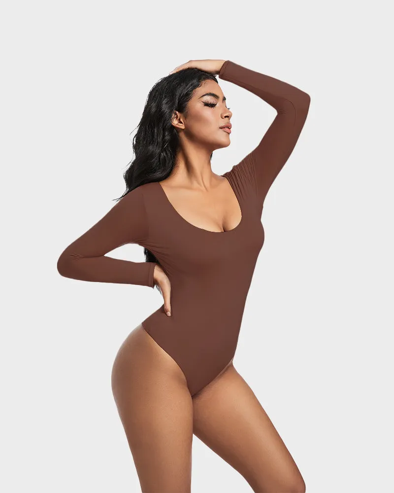 SheCurve®Seamless Sculpt Long Sleeve Scoop Neck Thong Bodysuit