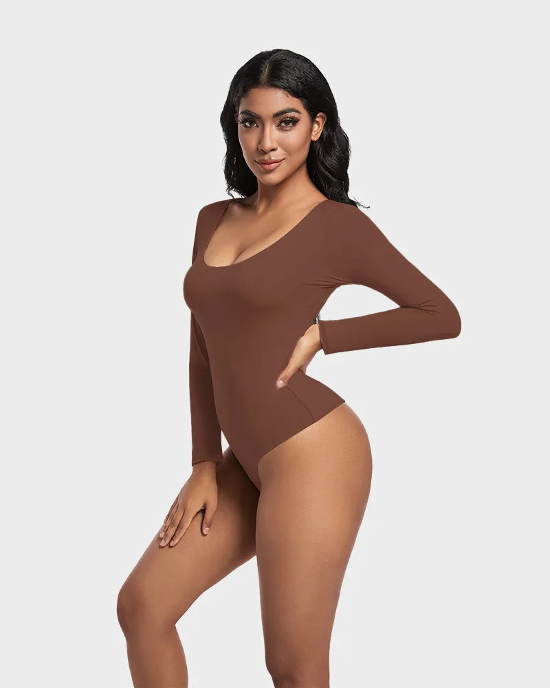 SheCurve®Seamless Sculpt Long Sleeve Scoop Neck Thong Bodysuit