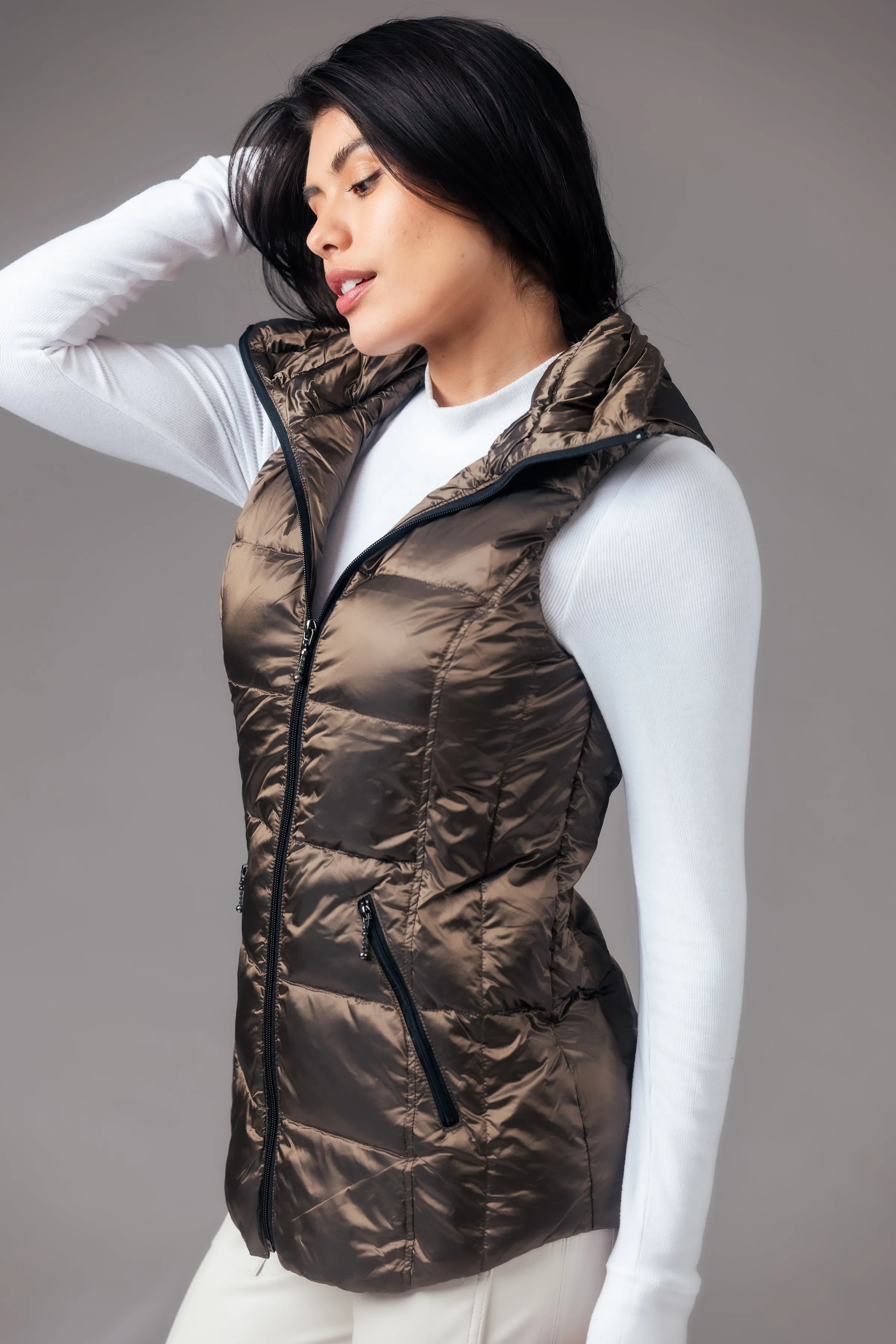 Short Metallic Down Vest