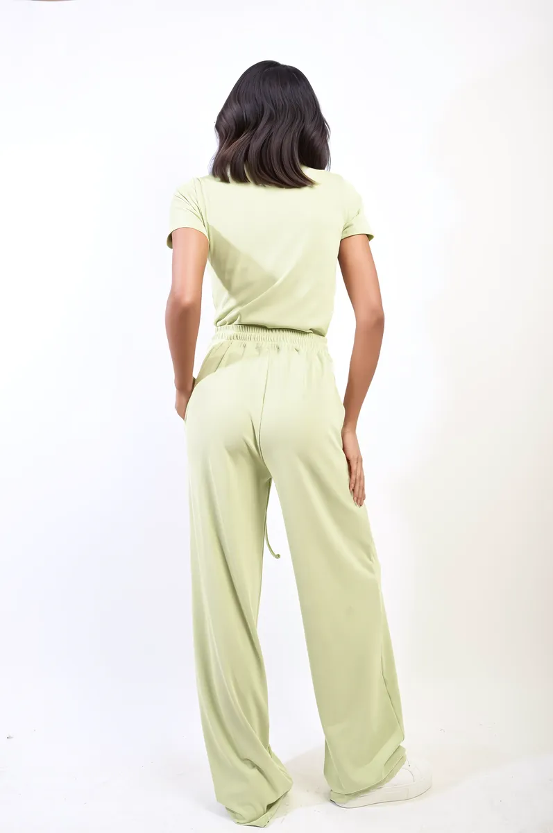 Short Sleeve BodySuit and High Waist Drawstring Trouser Co-ord Set