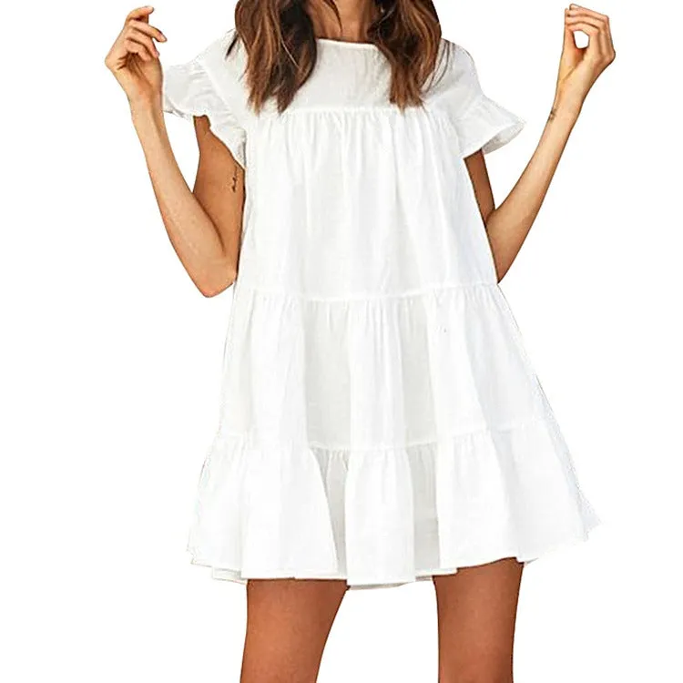 Solange Tiered Swiss Dot Lace Dress - Off White