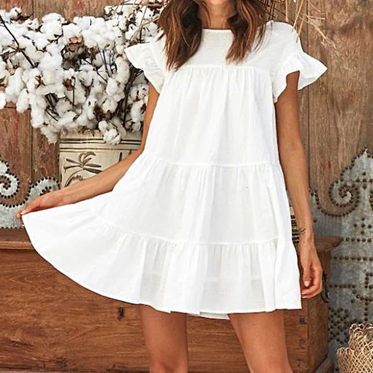 Solange Tiered Swiss Dot Lace Dress - Off White