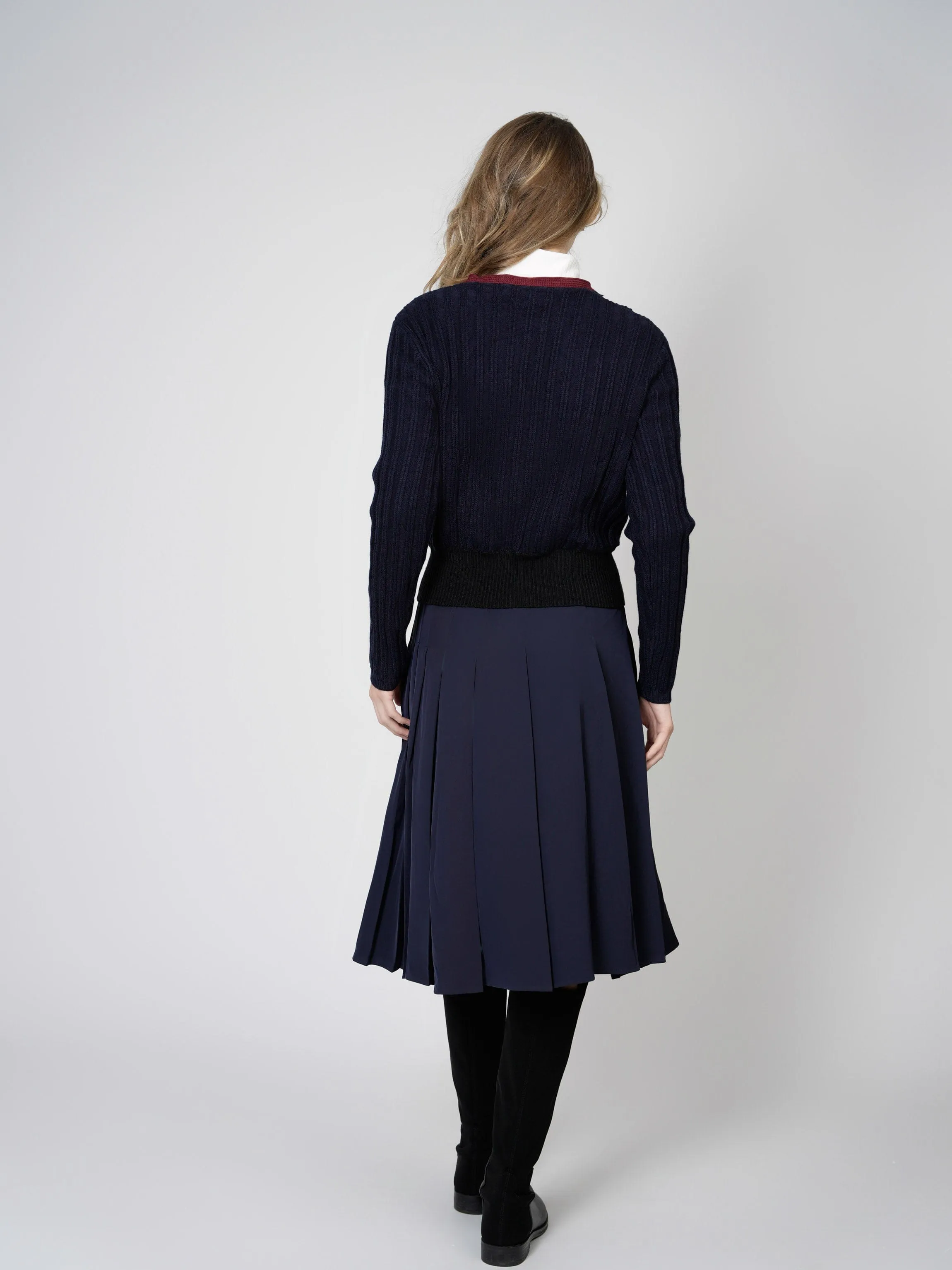 STITCHED DOWN PLEATED SKIRT(SHORT)-NAVY