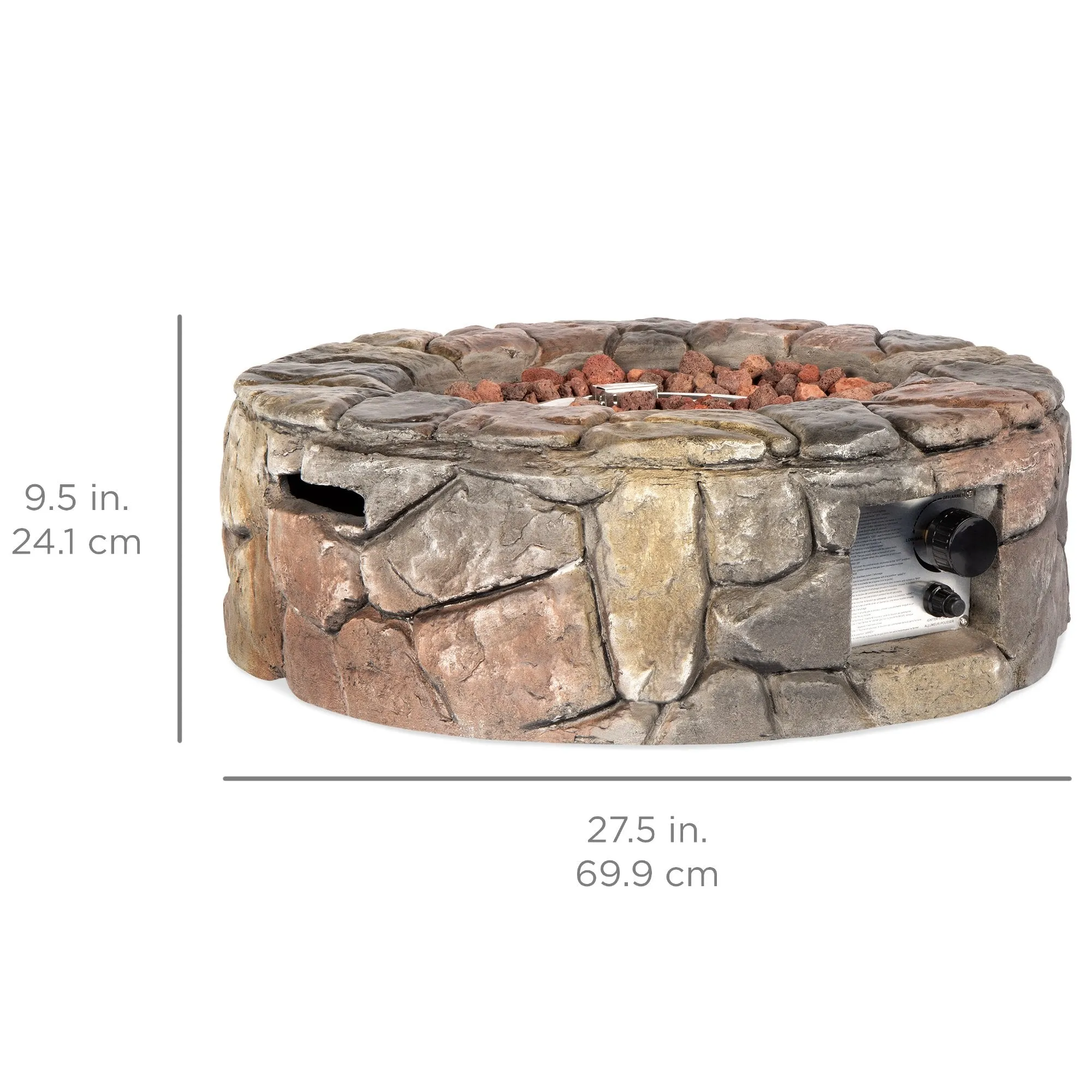 Stone Gas Fire Pit w/ 30,000 BTU, Ignition Button, Control Knob - 27.6in