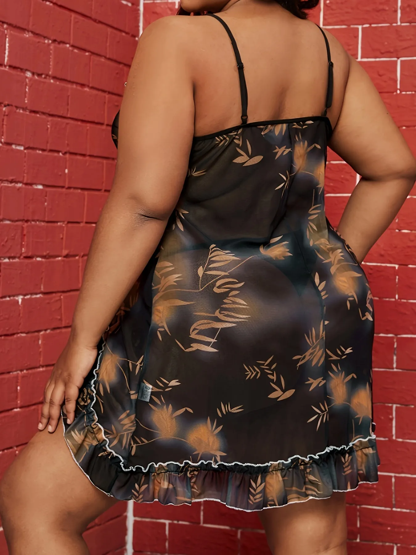 Sultry Sensation Plus Size Plant Print Lingerie Dress