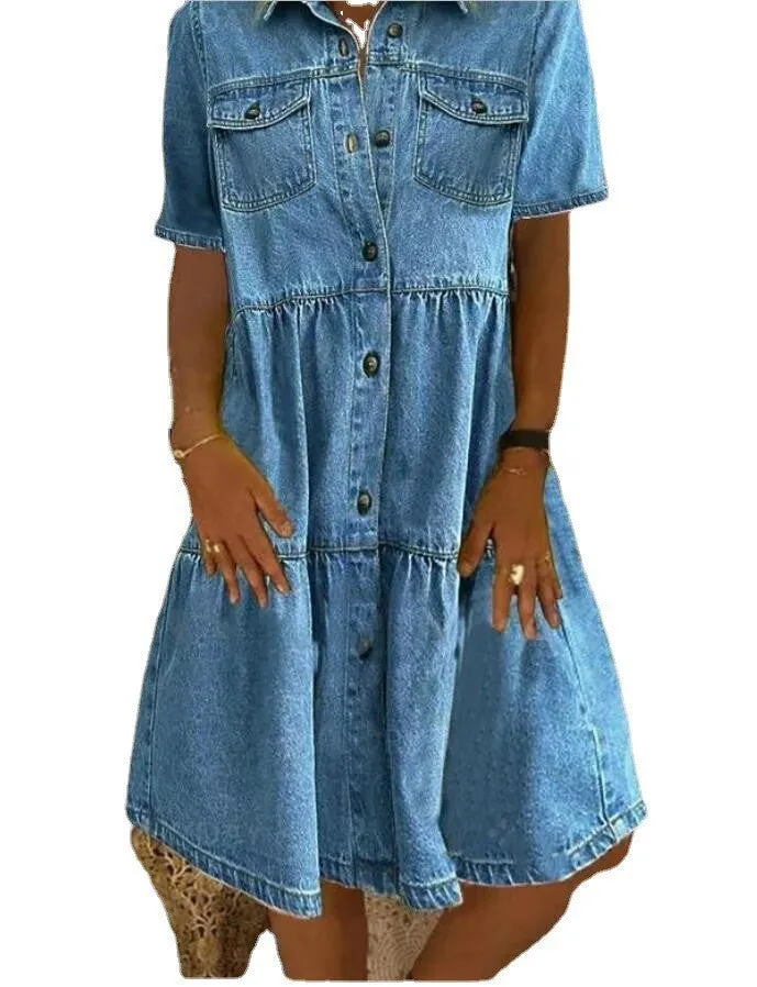 Sunol Tiered Button Down Chambray Dress