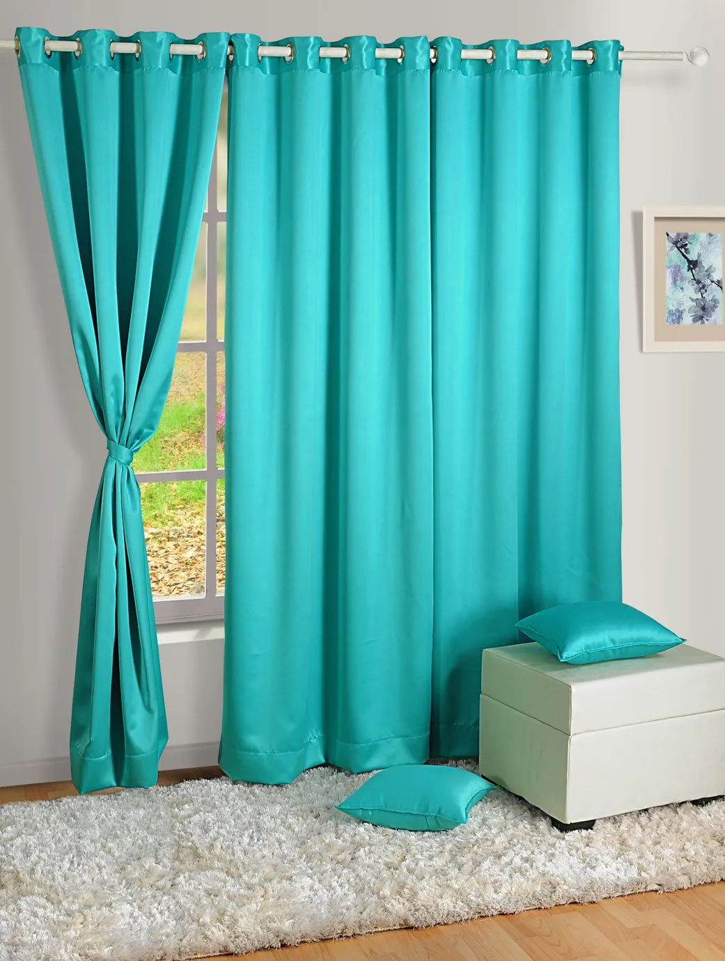 Swayam Blackout Door Curtain Set 1 for Bedroom, Guest Room - Thermal Insulator, Comes with Readymade Eyelets, Triple Layer Weave (7.5Ft) Noise Dampener, Machine Washable - Aqua Solid