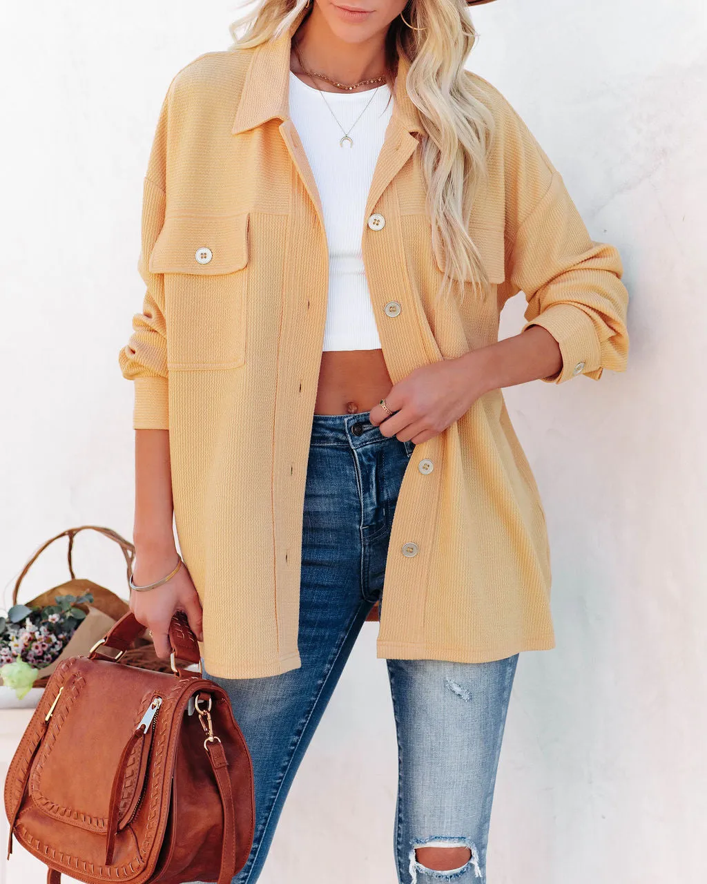 TastyHottie - Addyson Button Down Knit Shacket - Yellow