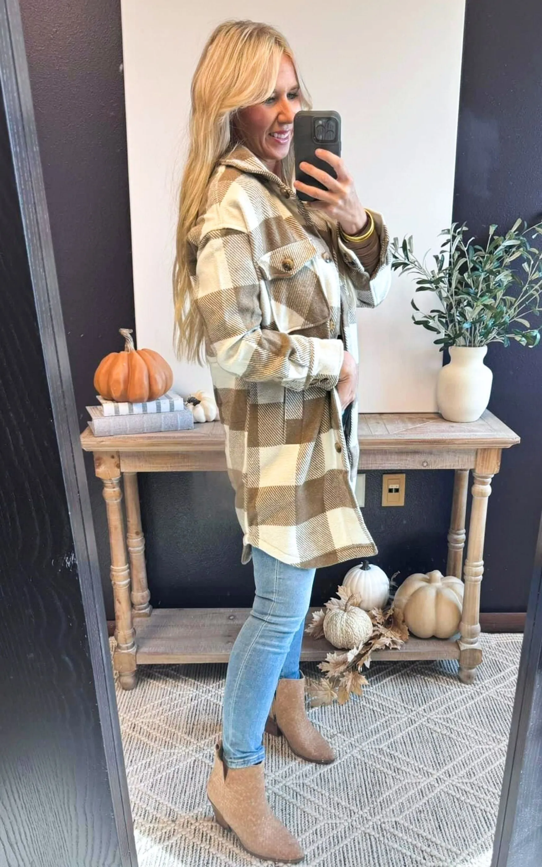 Taupe Buffalo Plaid Long Shacket