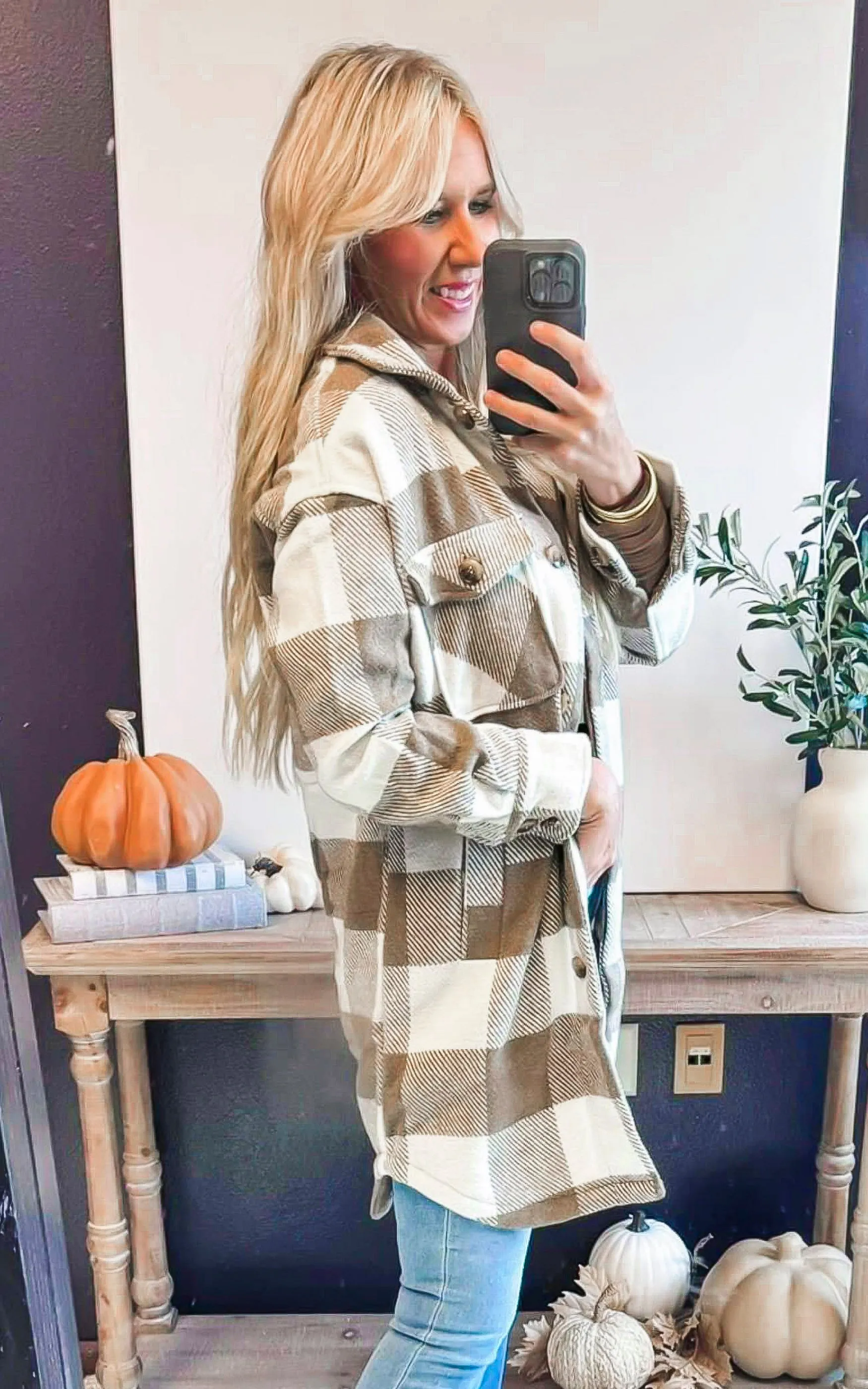 Taupe Buffalo Plaid Long Shacket