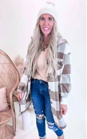 Taupe Buffalo Plaid Long Shacket