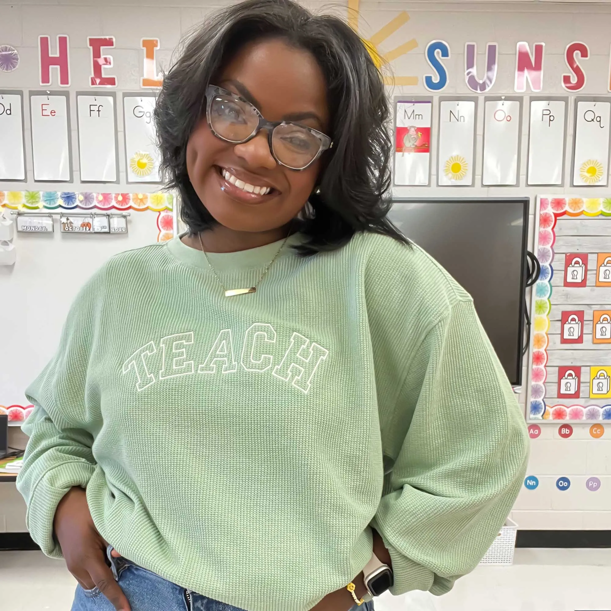 TEACH Waffle Knit Crewneck