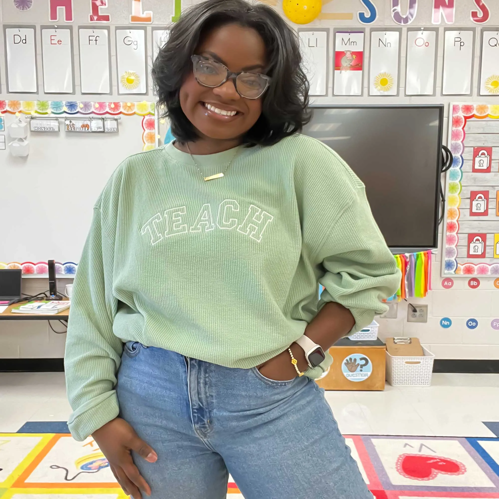 TEACH Waffle Knit Crewneck