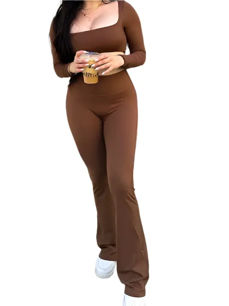 TEEK - Brown Long sleeved U-neck 2-Pcs Set