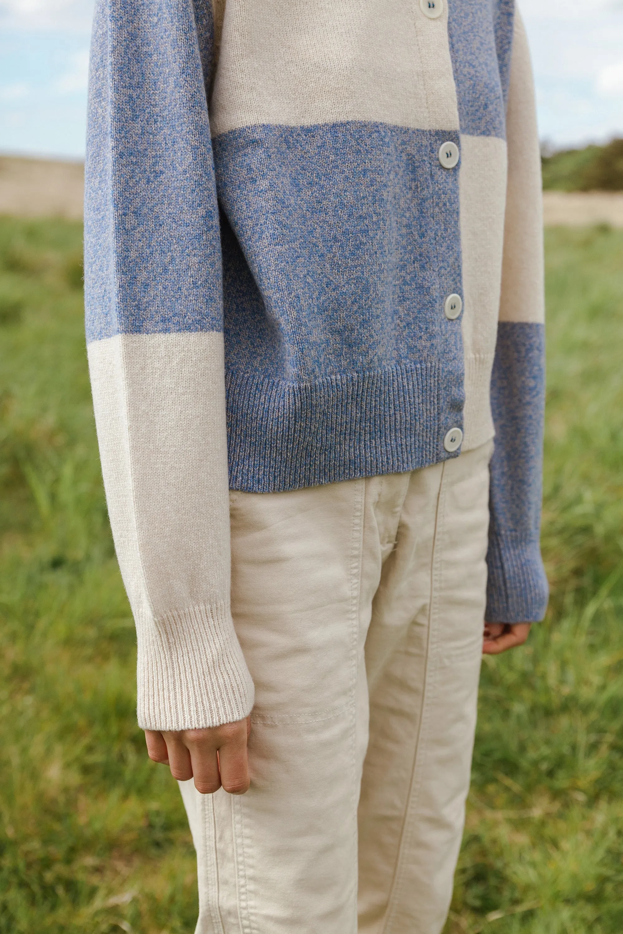 Tewksbury Check Cardigan Spring Blue