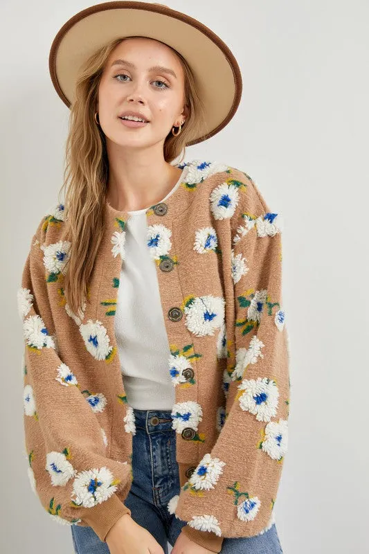 The Ellie Textured Floral Bomber Cardigan