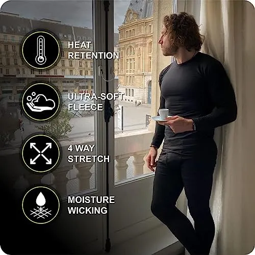 Thermajohn Long Johns Thermal Underwear for Men Fleece Lined Base Layer Set for Cold Weather (Medium, Black)