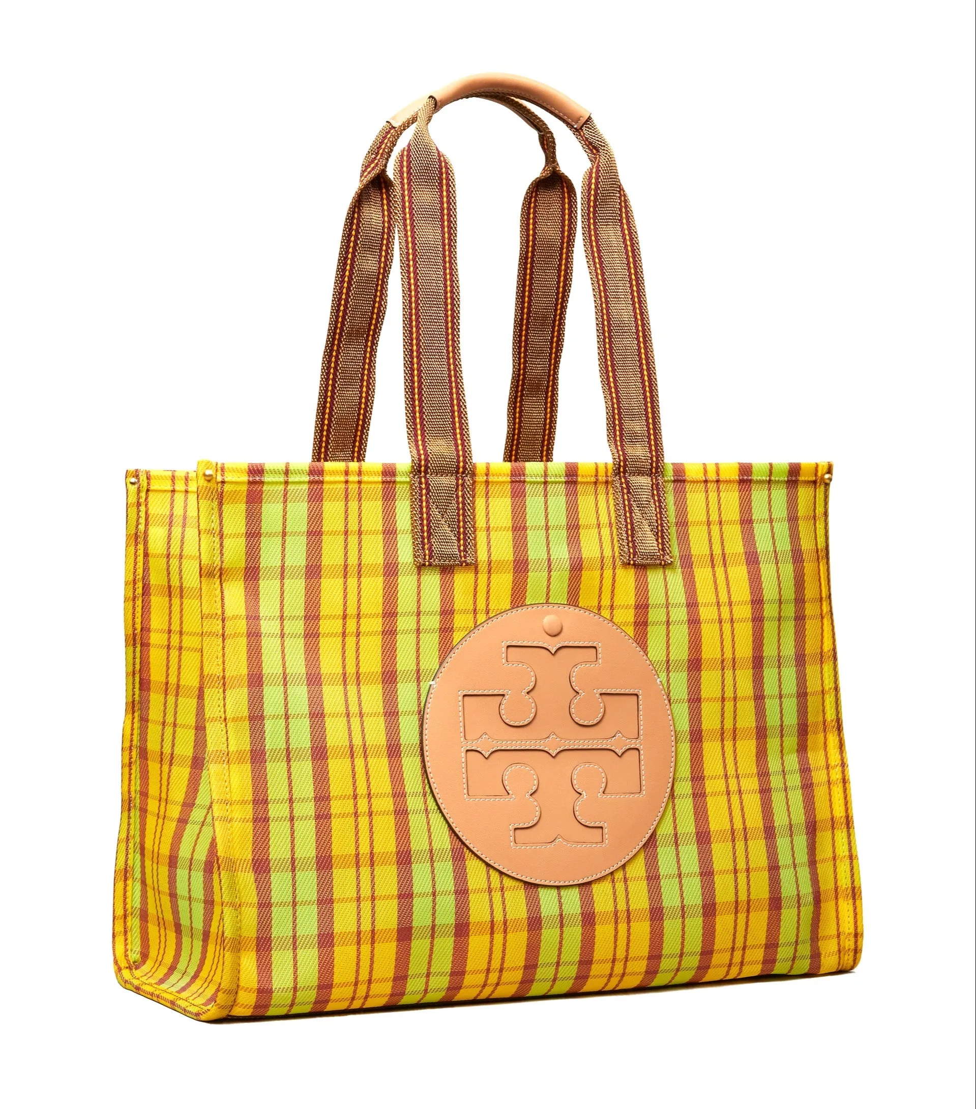 Tory Burch Green, Yellow Mercado Plaid Ella Mesh Market Tote Bag