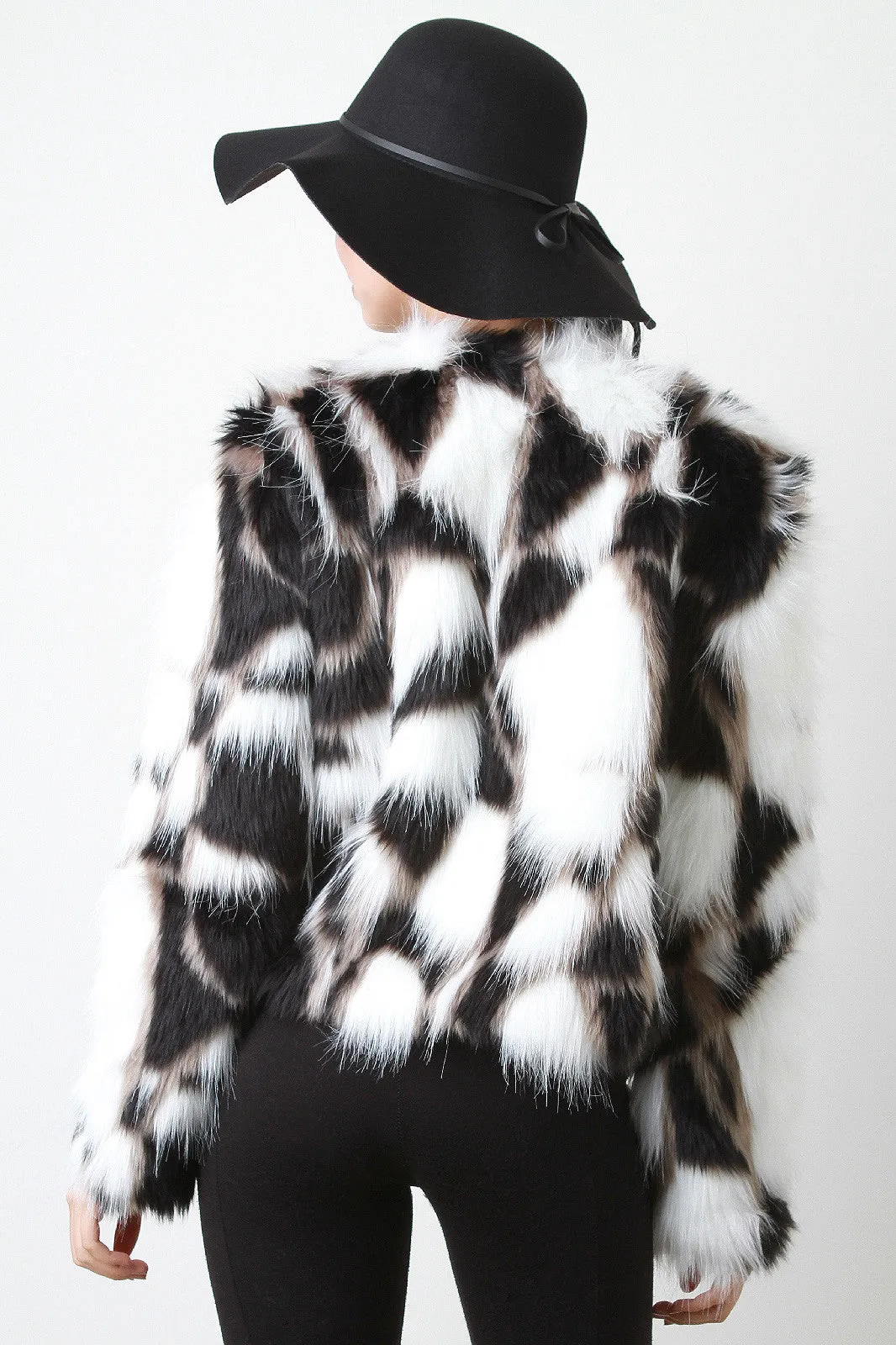 Tri-Tone Long Hair Faux Fur Coat